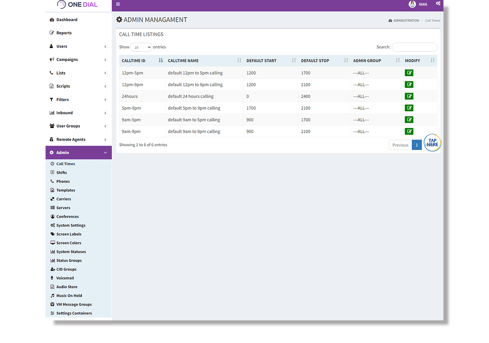 Dialer-Call-times-list