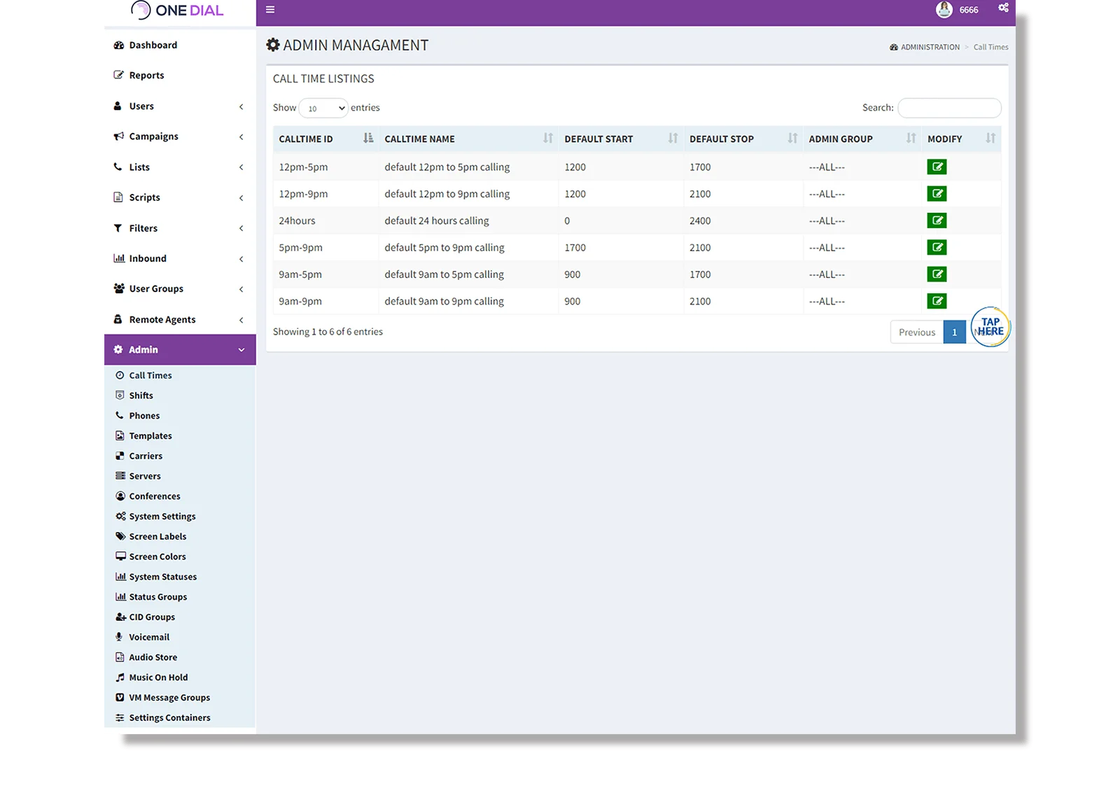 Dialer-Call-times-list
