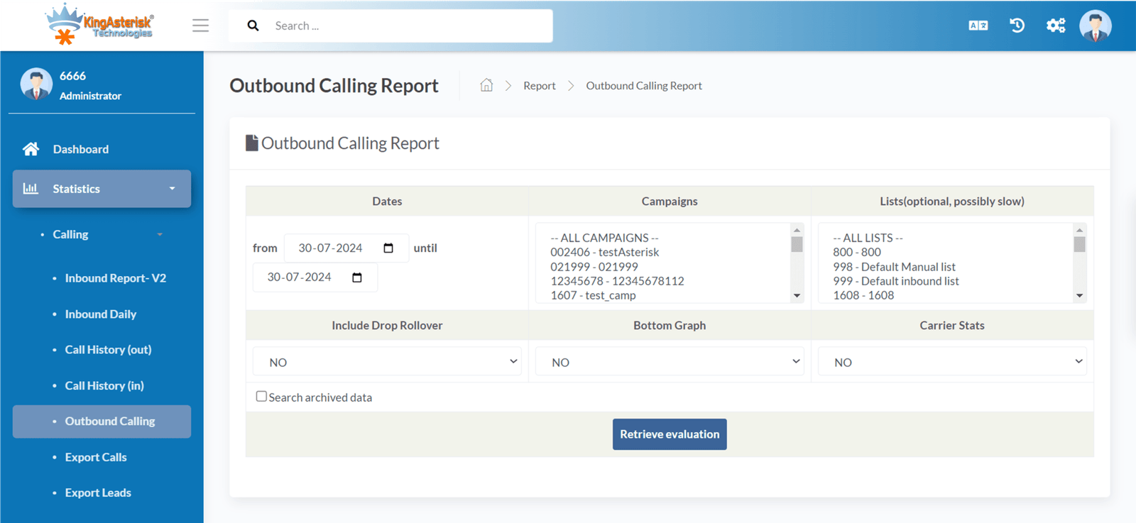 Admin outbound calling report