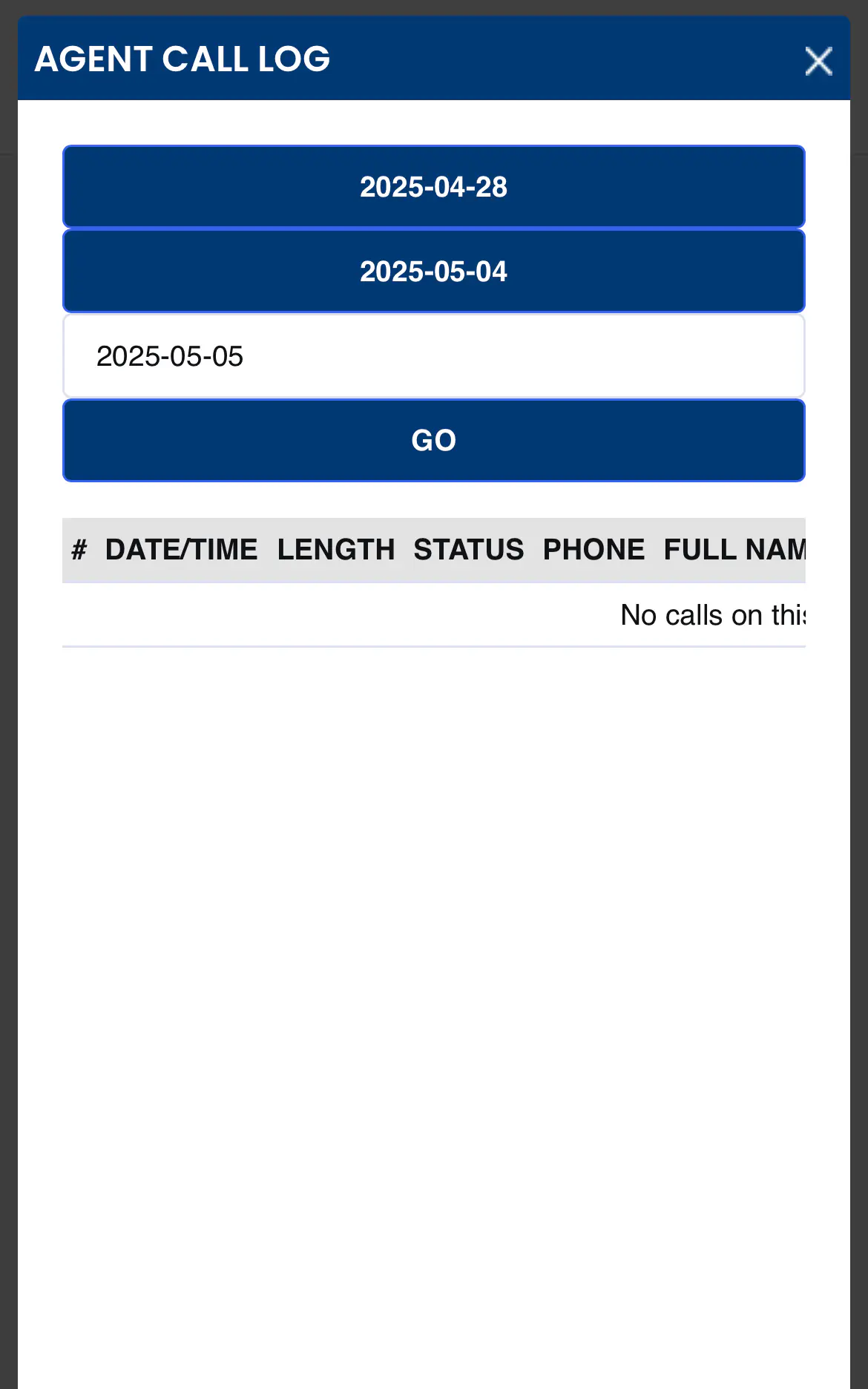 Agent Call Log