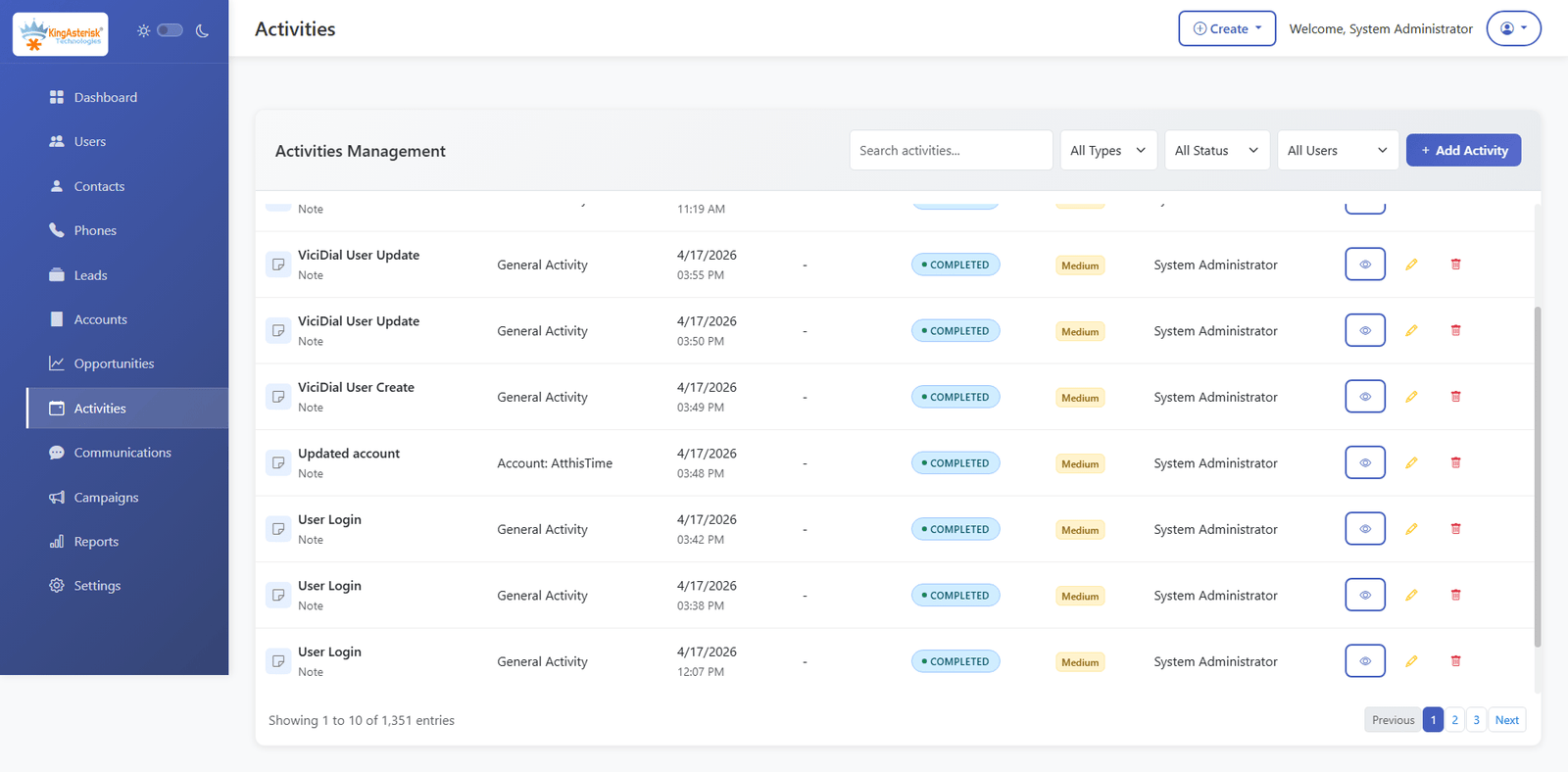 Custom CRM Activities Management