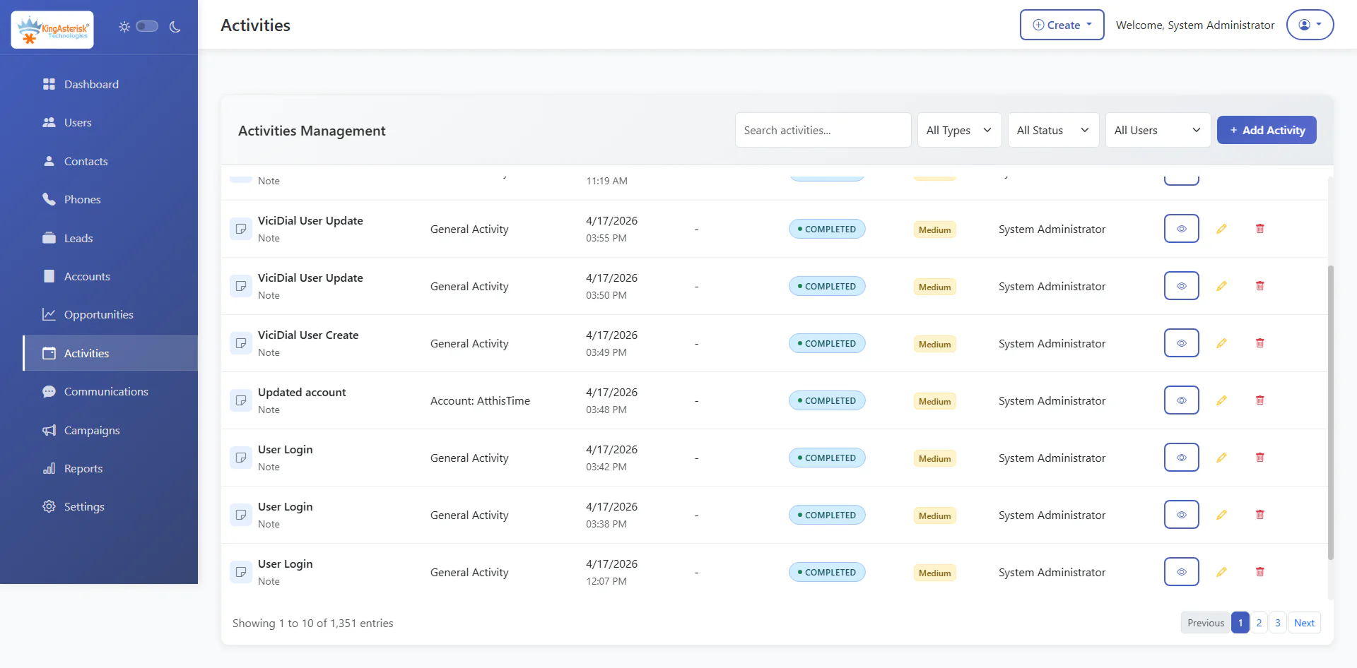 Custom CRM Activities Management